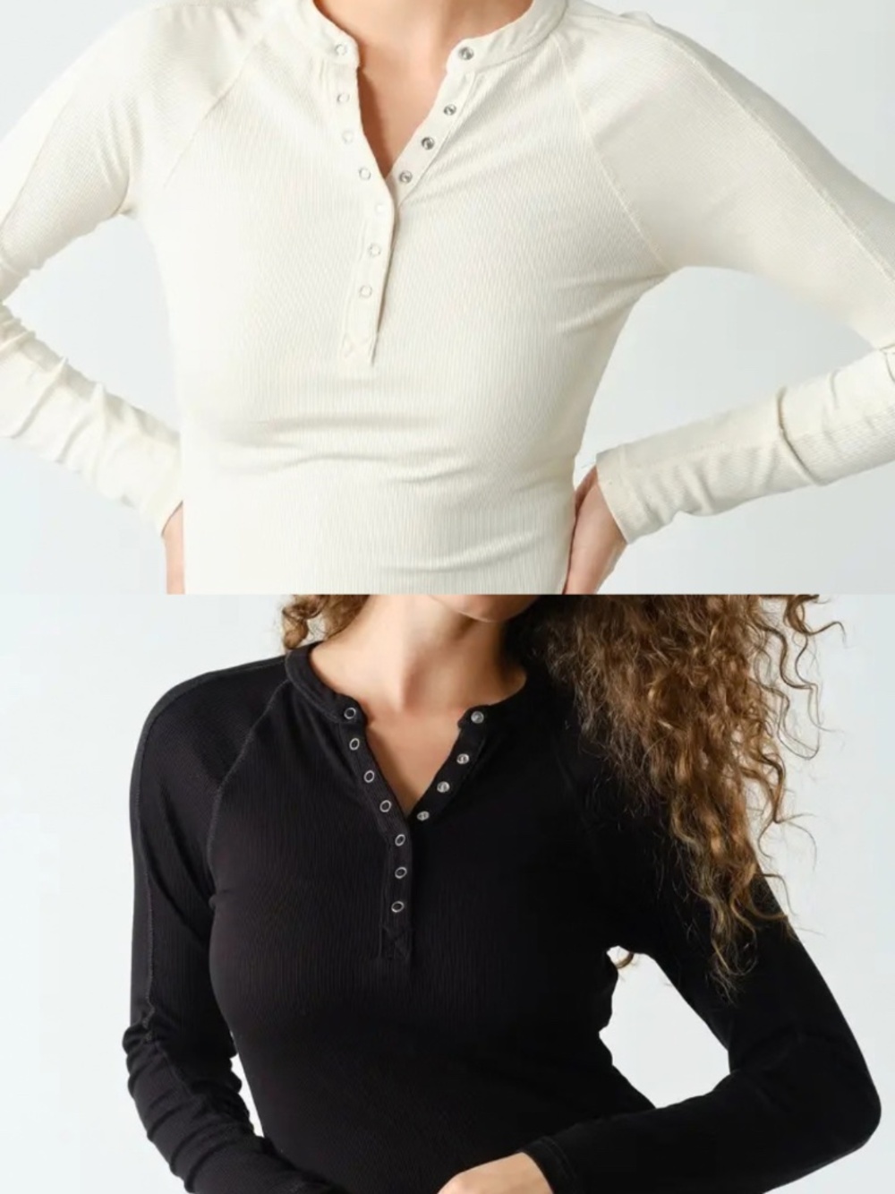 323 - Micro-Ribbed Henley Top in Black or Natural